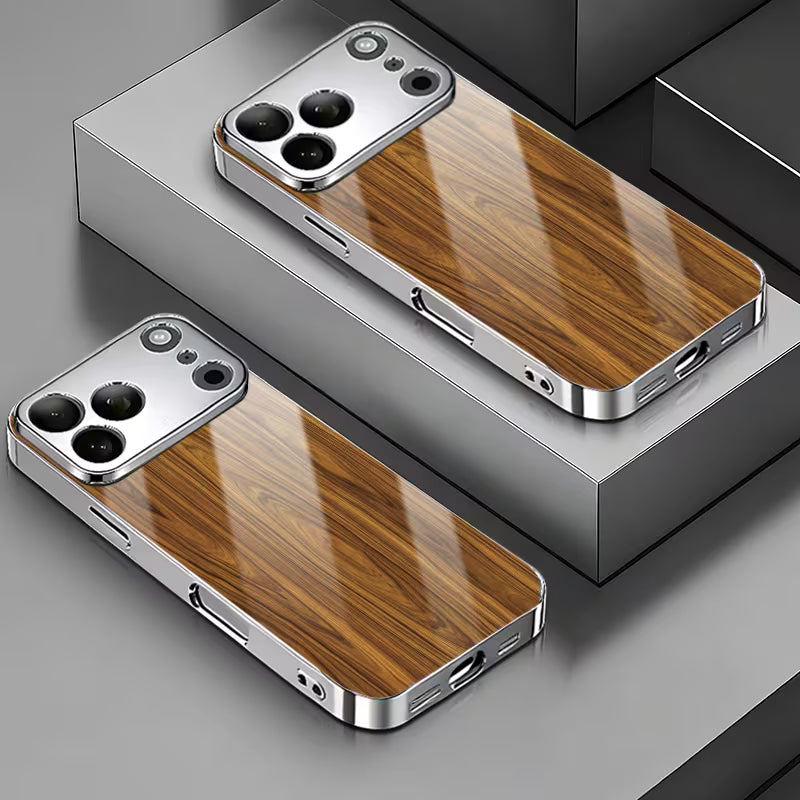Wood Grain Design With Electroplated Silver Edges Case