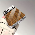 Wood Grain Design With Electroplated Silver Edges Case
