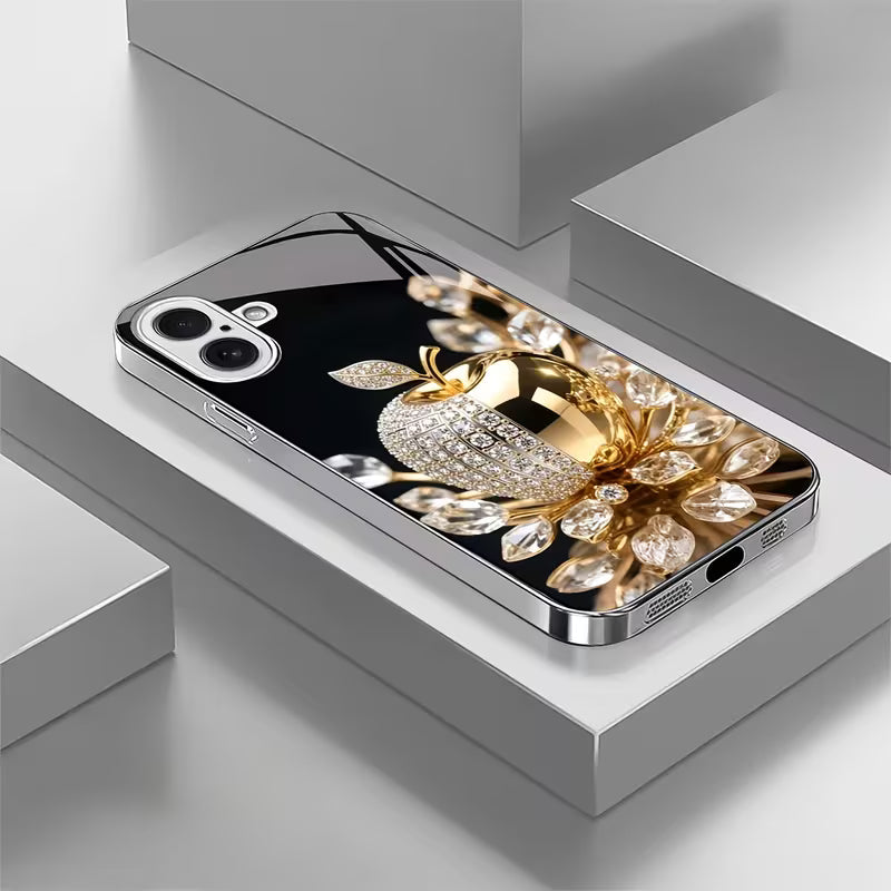 Elegant Golden Crystal Pattern Glass Case