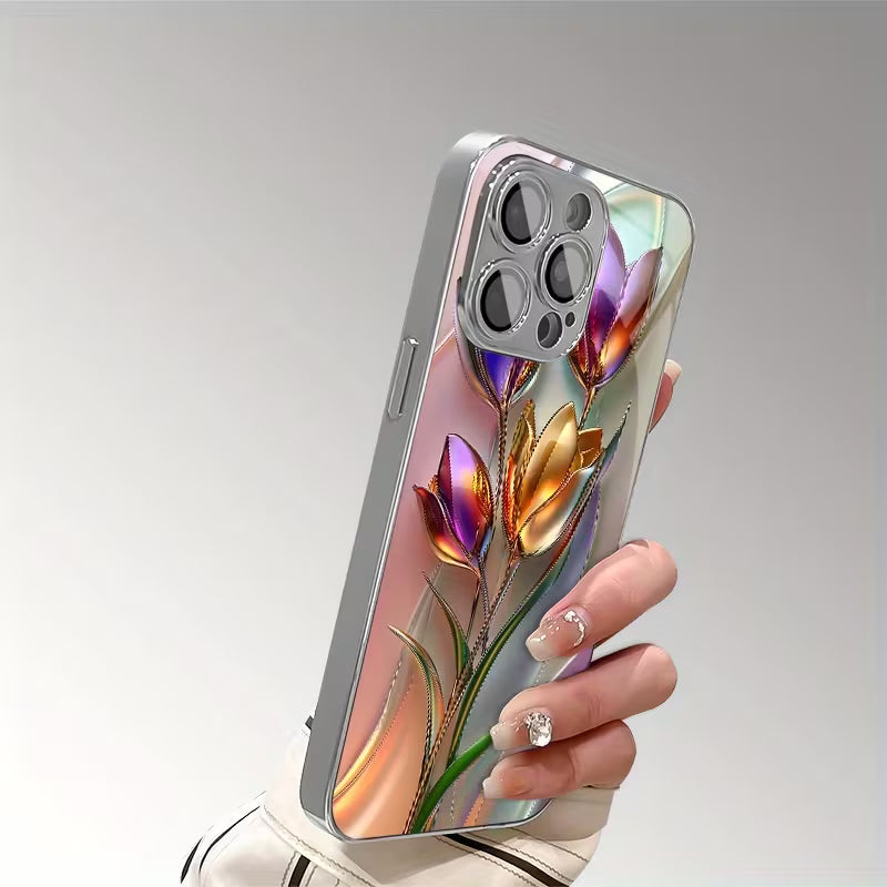 Luxurious 3D Tulip Pattern Glass Case