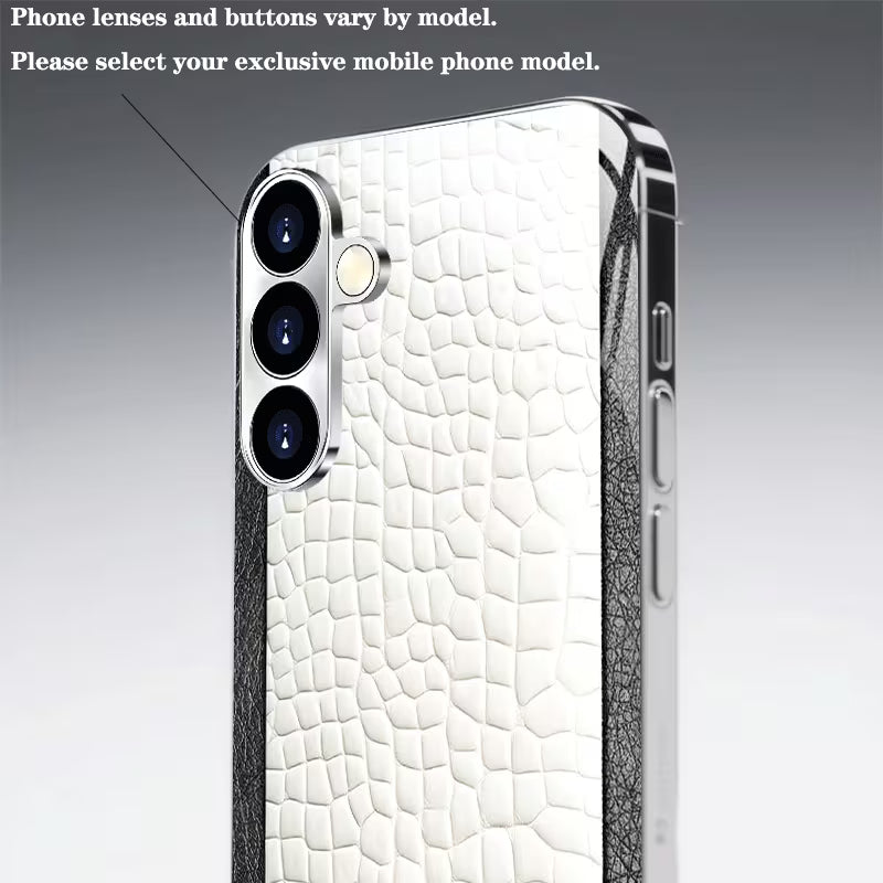 White Crocodile Pattern Electroplated Silver Glass Case