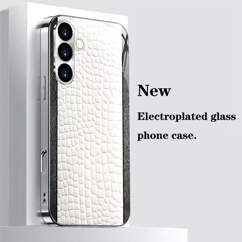 White Crocodile Pattern Electroplated Silver Glass Case