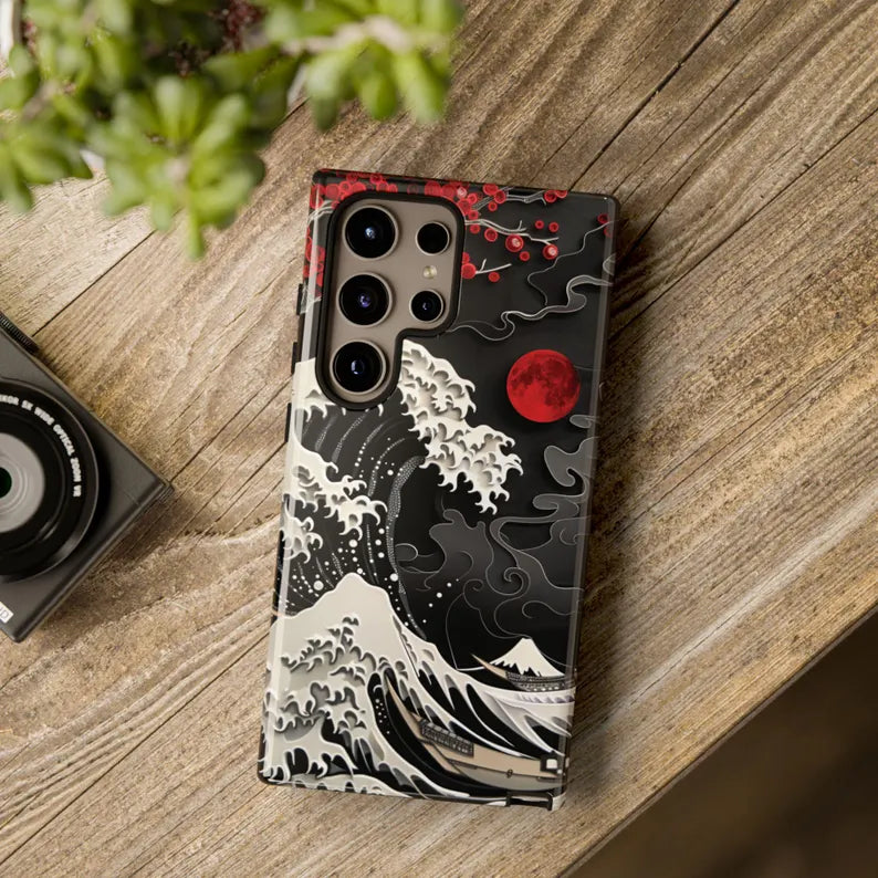 Black Kanagawa Wave Case